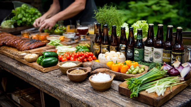 Fresh local ingredients and craft beer selection as part of a backyard bbq setup